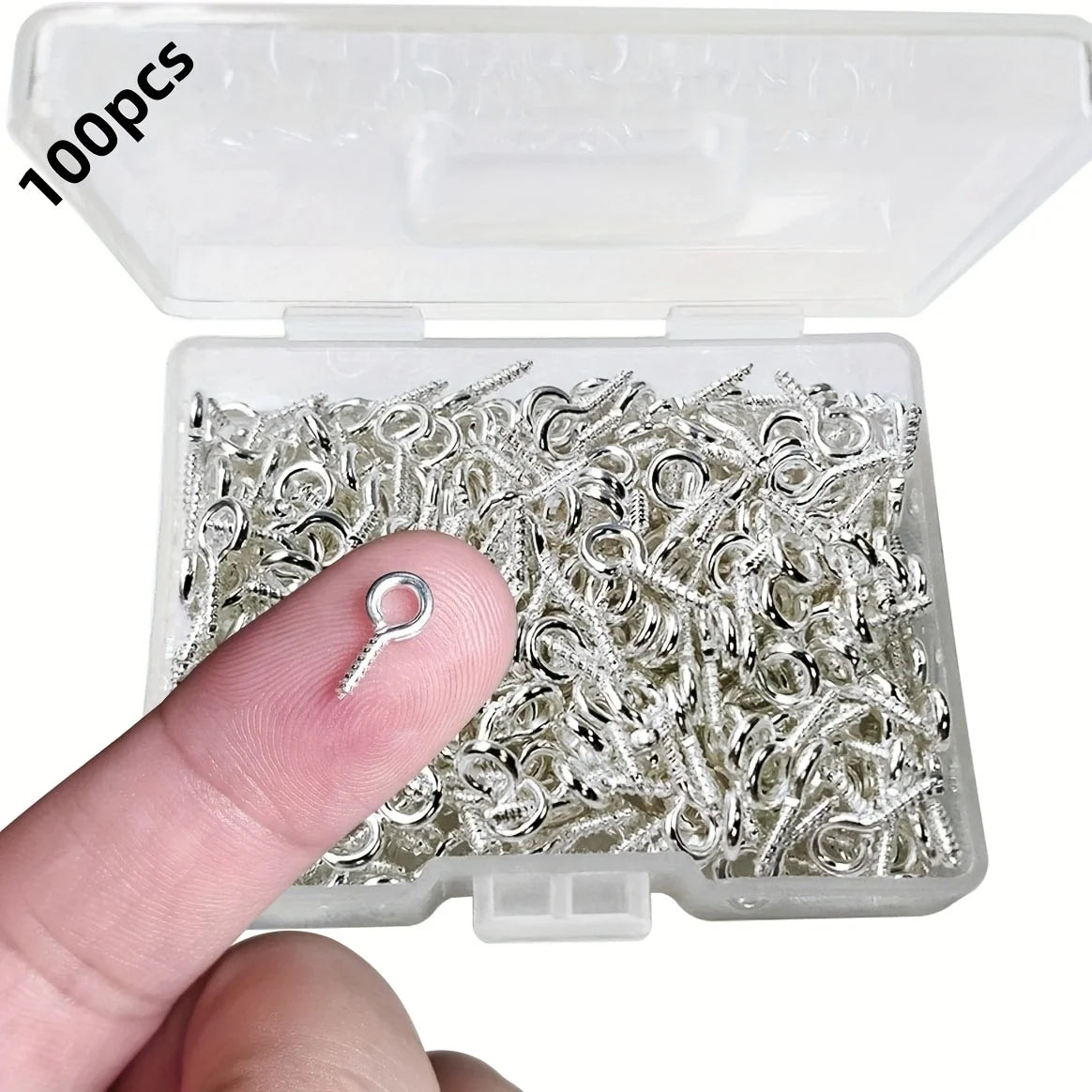 100pcs Mini Screw Eye Pin Pegs 8 X 4mm Hooks Self-Tapping Screws for Arts & Crafts Cork Top Bottles DIY Jewelry Making (Silve