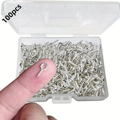 100pcs Mini Screw Eye Pin Pegs 8 X 4mm Hooks Self-Tapping Screws for Arts & Crafts Cork Top Bottles DIY Jewelry Making (Silve