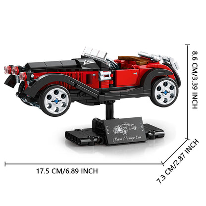 Vintage Classic Car Building Blocks, Retro Roadster Model Bricks with Display Stand, DIY Assembled Collectible Toy Gift
