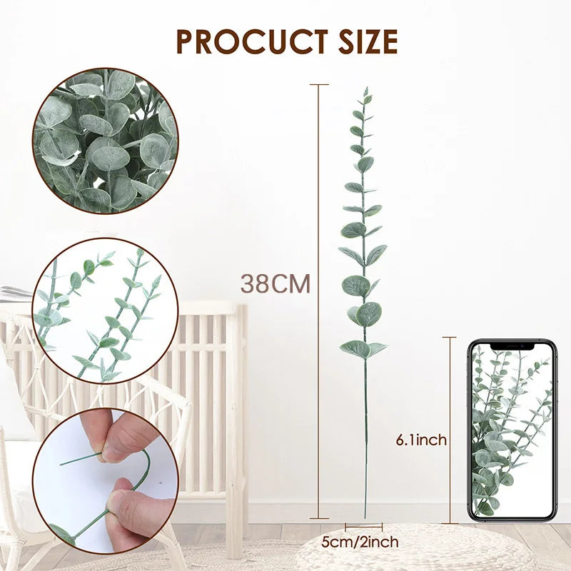 20pcs Artificial Eucalyptus Stems Leaves Green Eucalyptus Branches Fake Plants for Wedding Centerpieces Christmas Navidad Dec