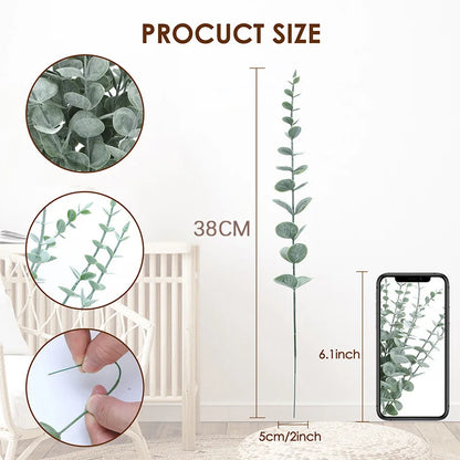 20pcs Artificial Eucalyptus Stems Leaves Green Eucalyptus Branches Fake Plants for Wedding Centerpieces Christmas Navidad Dec