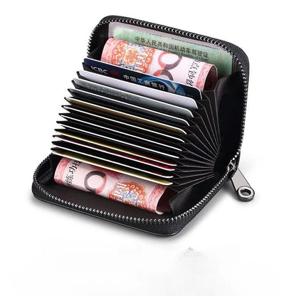 Multi Slot Card Holder Vintage Small Wallet Women Men Business Bank Credit Card Bag Male Coin Pouch Solid Leather Zipper Wall