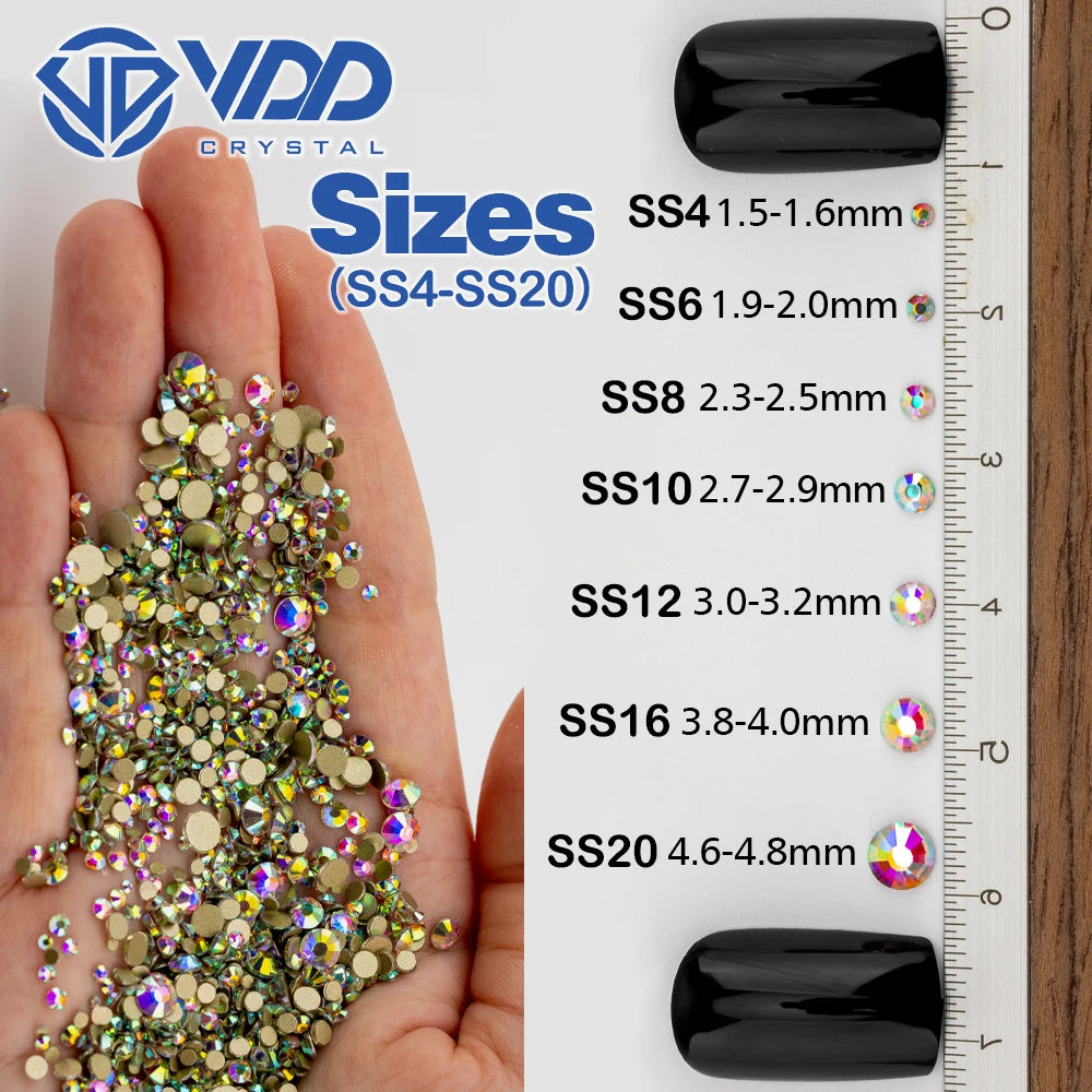 VDD SS4-SS20 Mix Size Clear Crystal Non-Hotfix Gold FlatBack Rhinestones Decorations DIY Glitter Stones 3D Nail Art Accessori