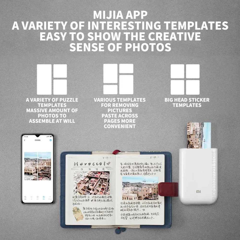 MIJIA AR Printer 300dpi Portable Photo Mini Pocket With DIY Share Picture Printer，case or Photo Paper，Work With Mihome APP