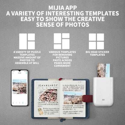 MIJIA AR Printer 300dpi Portable Photo Mini Pocket With DIY Share Picture Printer，case or Photo Paper，Work With Mihome APP