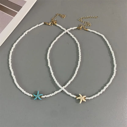Shell Starfish Woman Short Necklace Summer Holiday Gift Handmade Choker Seed Beads Neck Jewelry White