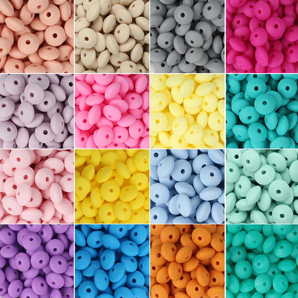100/50/20Pcs 12mm Siilcone Beads Lentil Loose Spaced Bead for Jewelry Making DIY Beaded Pen Bracelets Necklace Keychain BPA F