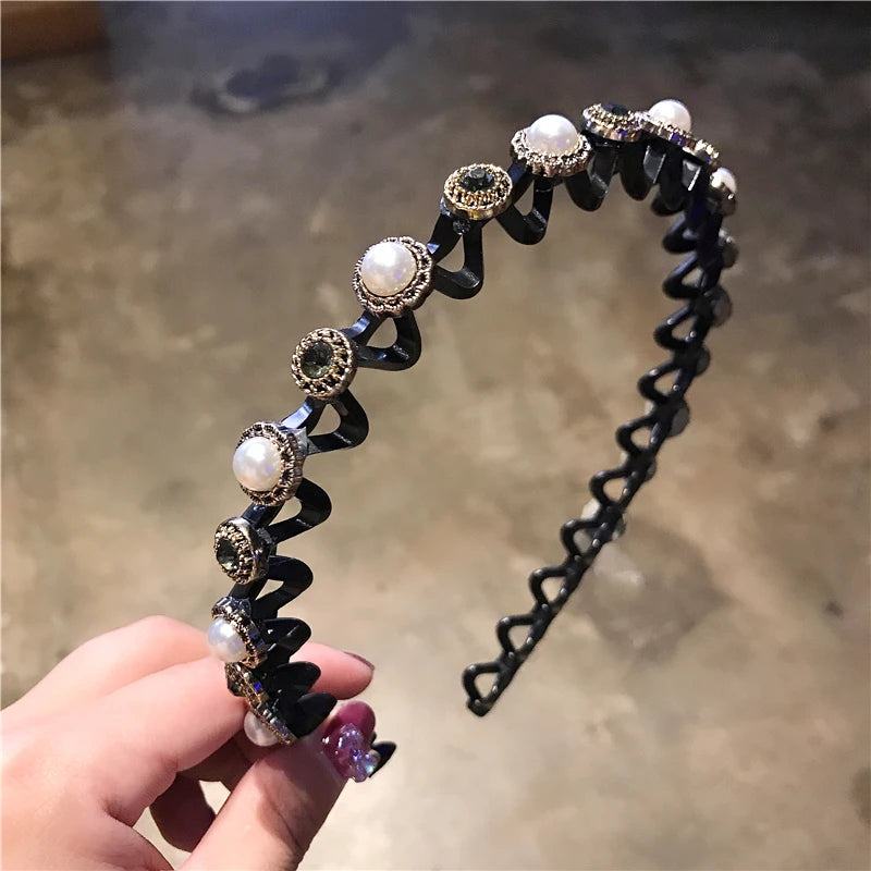 Non-Slip Rhinestone Hairbands Elastic Flower Fashion Pearl Women Hair Hoop Bands Headband Bezel Girls Hair Accessories Headdr