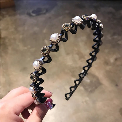 Non-Slip Rhinestone Hairbands Elastic Flower Fashion Pearl Women Hair Hoop Bands Headband Bezel Girls Hair Accessories Headdr