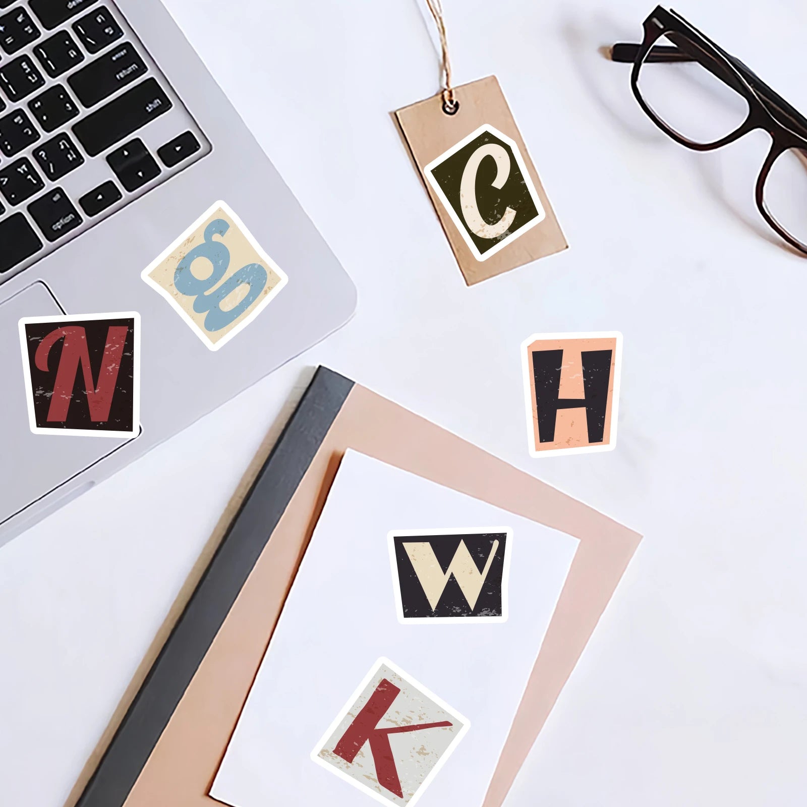 52pcs Vintage Letter Pattern Stickers for Laptops, Phone Cases, Water Bottles, Suitcases, Children's Toys, Back To School Sea