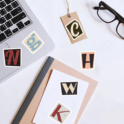 52pcs Vintage Letter Pattern Stickers for Laptops, Phone Cases, Water Bottles, Suitcases, Children's Toys, Back To School Sea