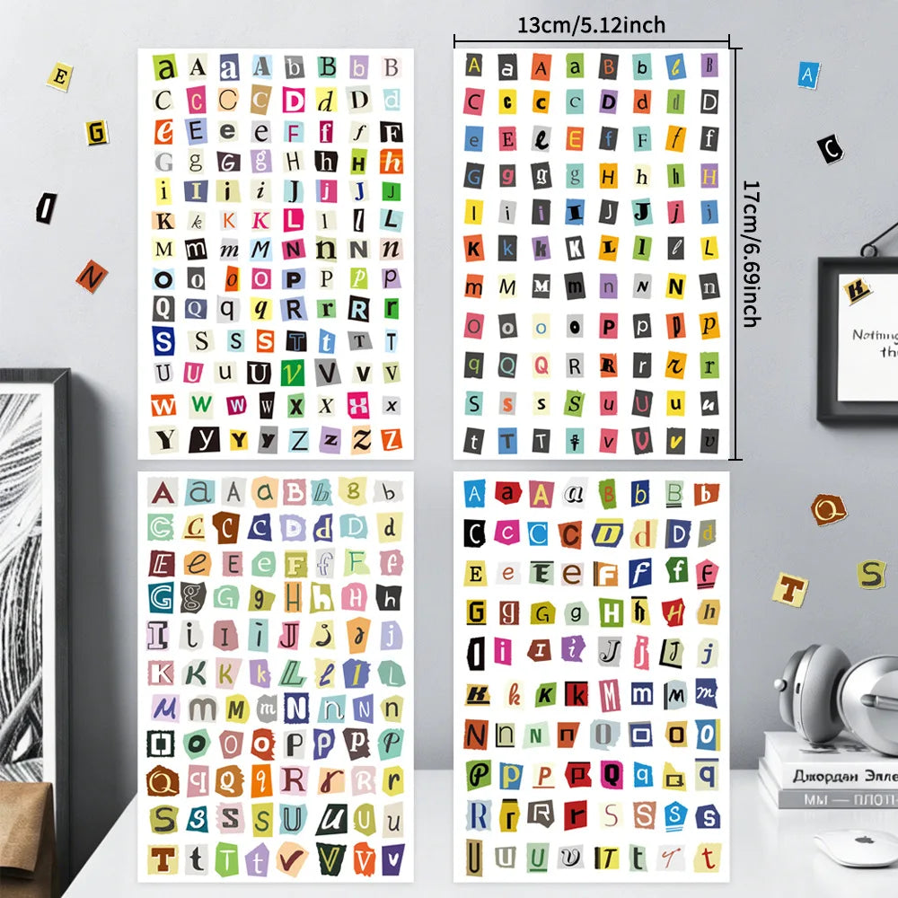 360PCS Magazine Letter Stickers Vintage Stickers, 4 Sheets Scrapbook Letters Stickers Alphabet Sticker for Scrapbooking Suppl