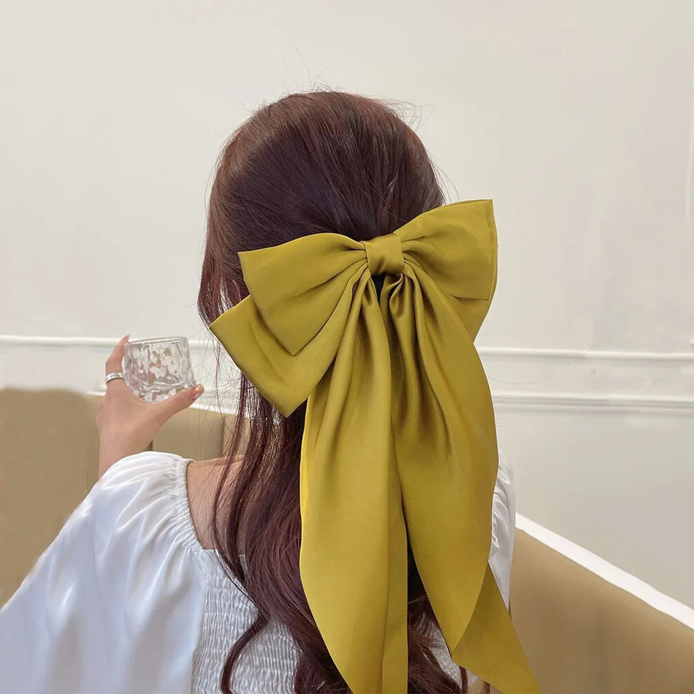 Bow Ribbon Hair Clip for Women Bowknot Barrettes Girls Solid Stain Spring Ponytail Clip Headband Hair Accessories Headwear Gi