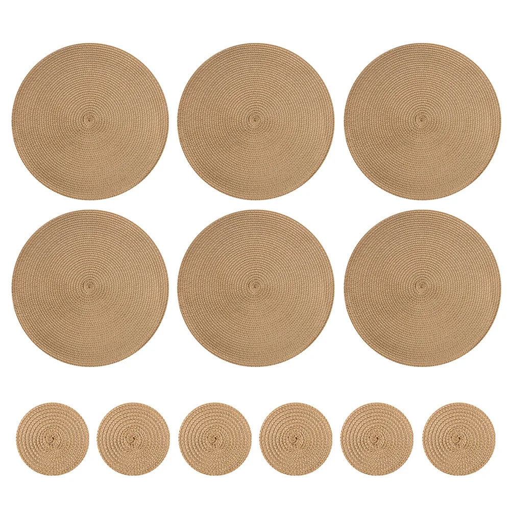 Round Braided Placemats Set of 6 Washable PP/PET Heat Resistant 34cm Table Place Mat for Kitchen Xmas Dining Table Party Deco