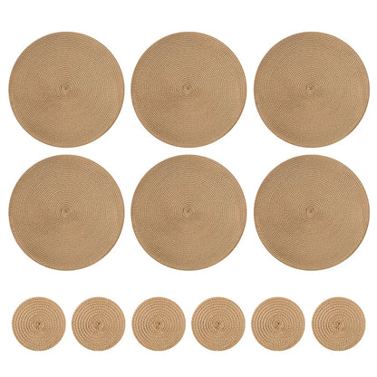 Round Braided Placemats Set of 6 Washable PP/PET Heat Resistant 34cm Table Place Mat for Kitchen Xmas Dining Table Party Deco