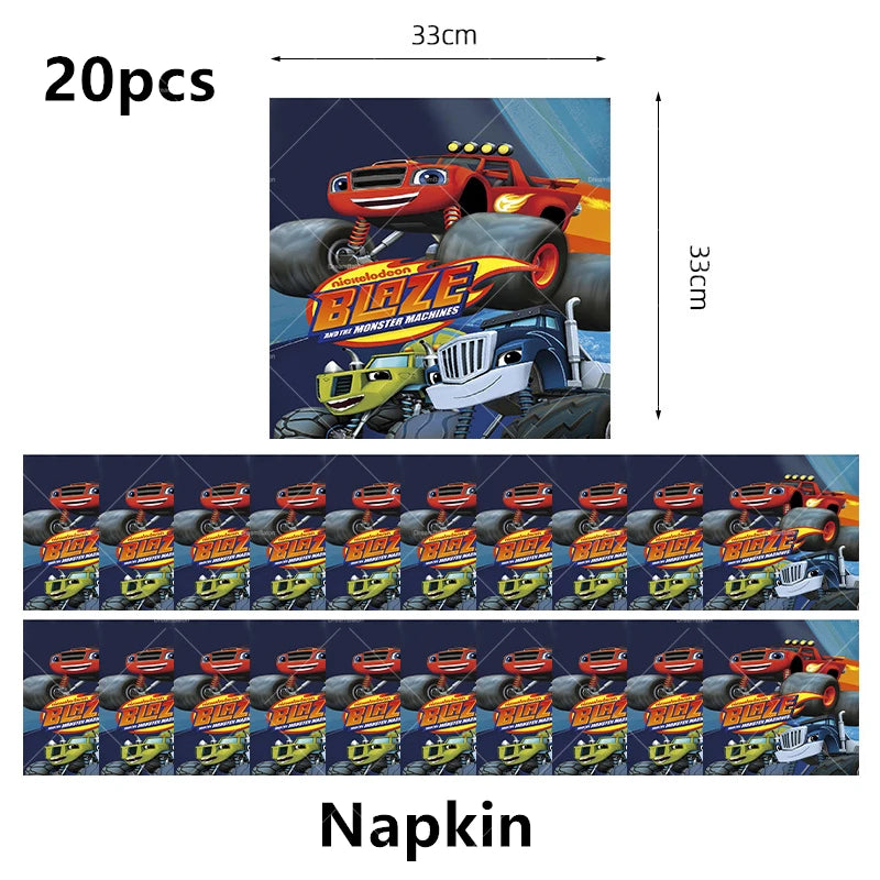 Blaze Monster Balloons Machines Race Car Happy Birthday Banner Party Decoration Cake Topper Disposable Tableware Background B