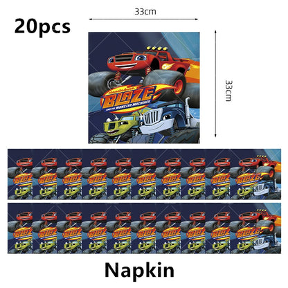 Blaze Monster Balloons Machines Race Car Happy Birthday Banner Party Decoration Cake Topper Disposable Tableware Background B