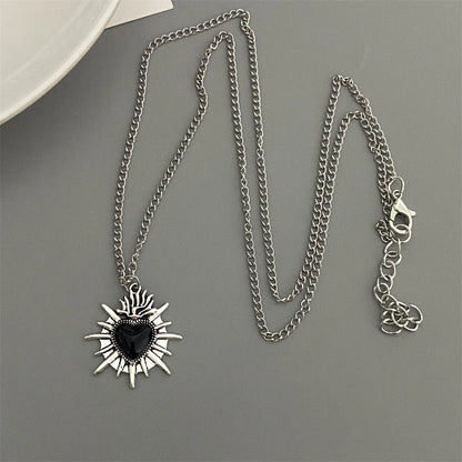 Punk Rock Red Black Heart Pendant Chain Necklace For Men Women Cool Hip Hop Street Vintage Goth Accessories Trendy Jewelry - 