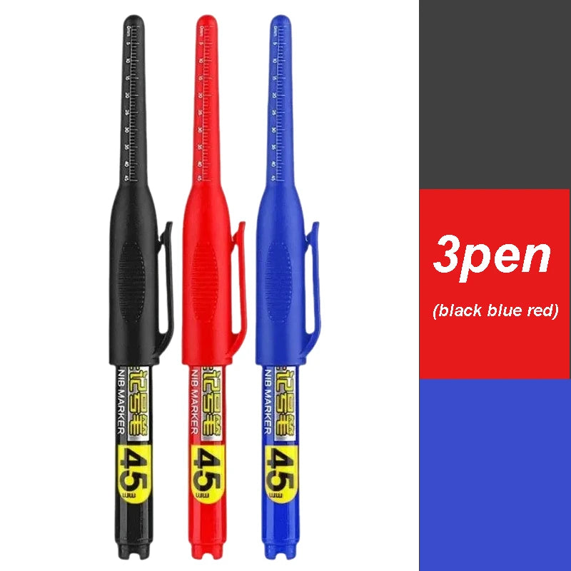 45mm Waterproof Deep Hole Marker Pens Long Nib Head Carpenter Pen White/Black/Blue Ink for Multi-Purpose Woodworking Hand Too