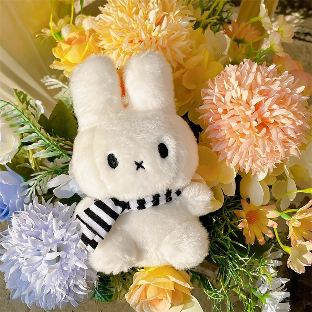 Cute Miffy Kawaii Plush Doll Pendant Cartoon Rabbit Black White Scarf Plush Pendant Key Chain Backpack Accessories Girl Gift 