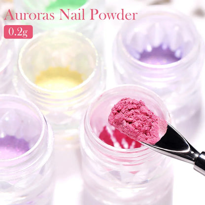NICOLE DIARY Aurora Nail Powder Pigment Pearl Metallic Rubbing Dust Chameleon Effect Nail Art Glitter Manicure Decoration