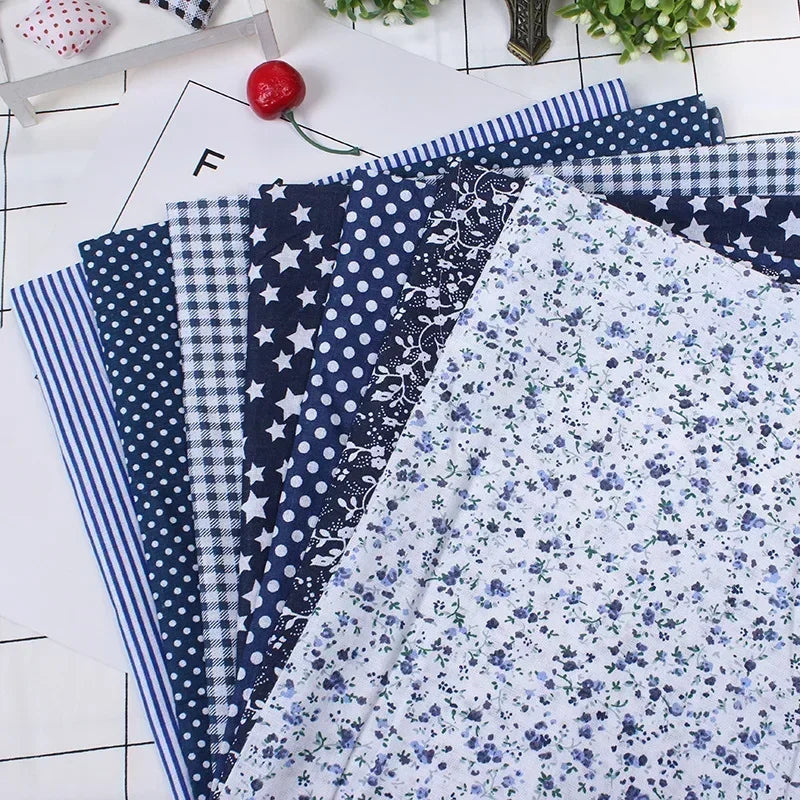 Printed Cotton Fabric for Sewing, Quilting Fabrics for Patchwork, Needlework, DIY Handmade Accessories, 25x25cm - DEEP BLUE