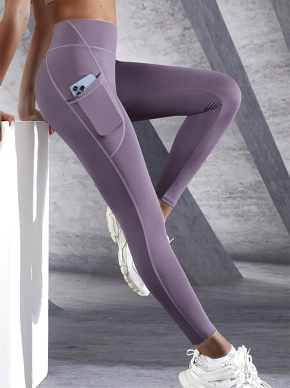 New High Waist Women's Leggings Stretch Yoga Pants Tights With Pockets Push Up Fitness Running Sportswear Solid Color Pants -