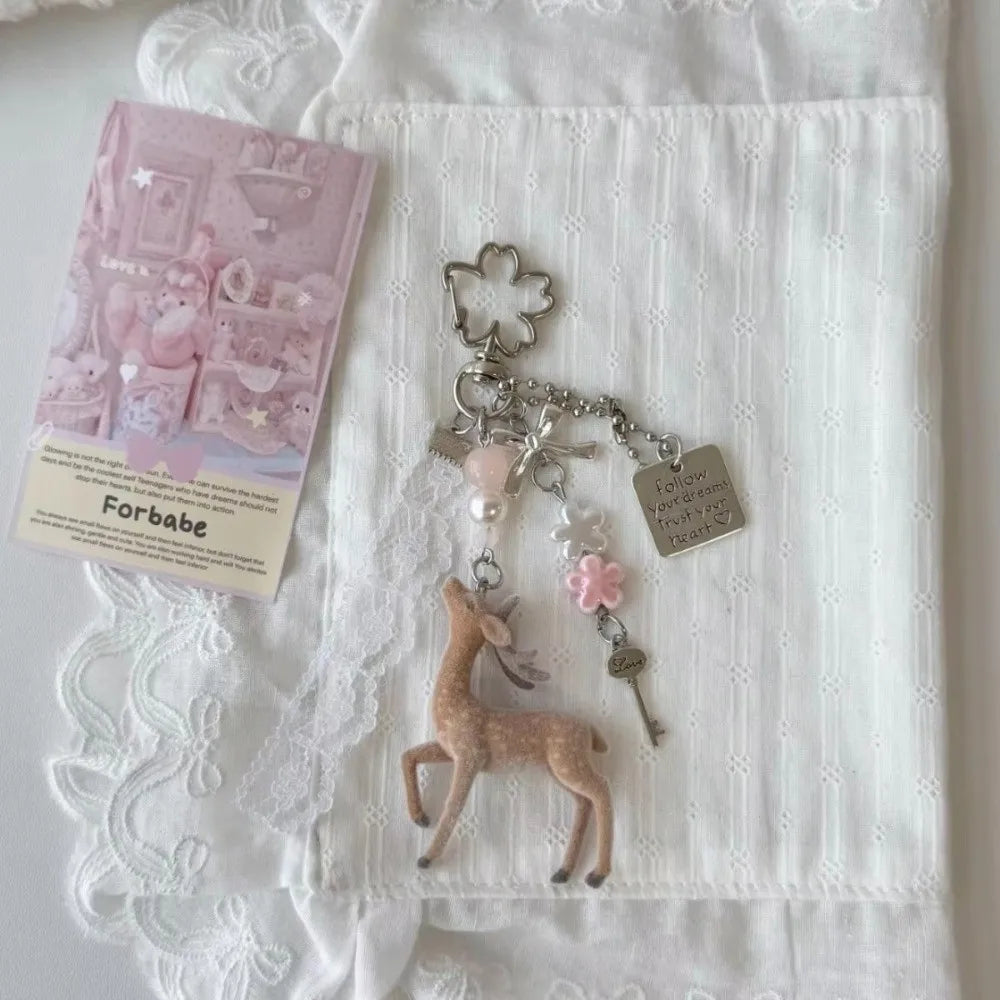 Cute Portable Deer Keychain 11.5cm Length Korean Style DIY Bead Case Handmade Bag Pendant