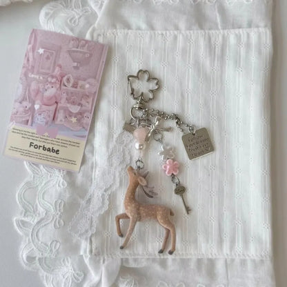 Cute Portable Deer Keychain 11.5cm Length Korean Style DIY Bead Case Handmade Bag Pendant