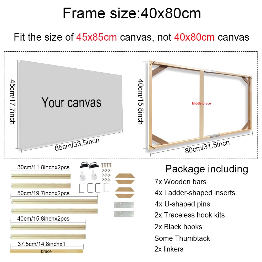 Various Sizes Canvas Frame Wooden Frames Natural Wooden Photo Oil Painting Canvas Diamond Painting Frames Canvas Wood Wall Fr