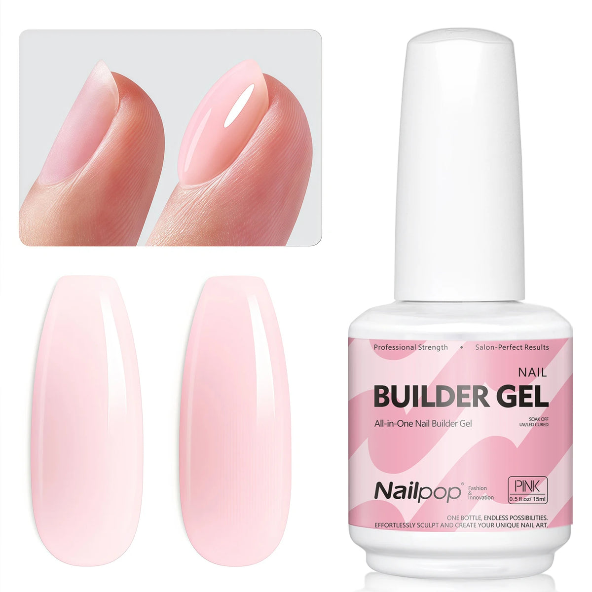 Nailpop 7IN1 Multi-Functional Builder Gel 4Colors Extension Strength Apex Building Base for Beginner Friendly Manicure 15ml -
