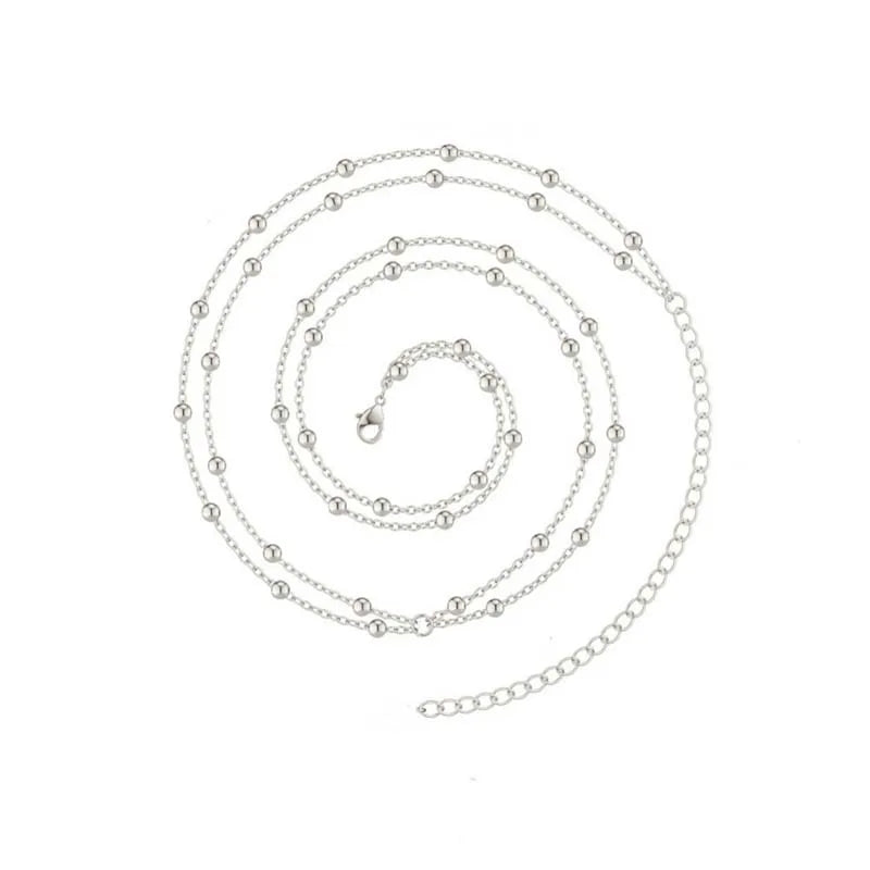 Fashion Double Layer Beaded Waist Chain for Women Simple Gold Color Metal Cross Round Bead Body Chain Bikini Jewelry Acessori