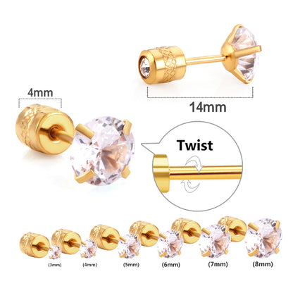 LUXUSTEEL 1Pairs/2Pcs Stainless Steel Crystal Studs Earrings For Women Men 4 Prong Tragus Round Clear Cubic Zirconia Ear Jewe