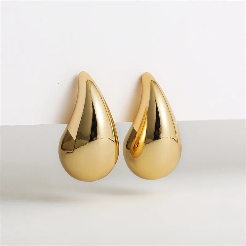 Vintage Chunky Dome Drop Earrings For Women Gold Plated Stainless Steel Thick Teardrop Earring Statement Wedding Jewelry Gift