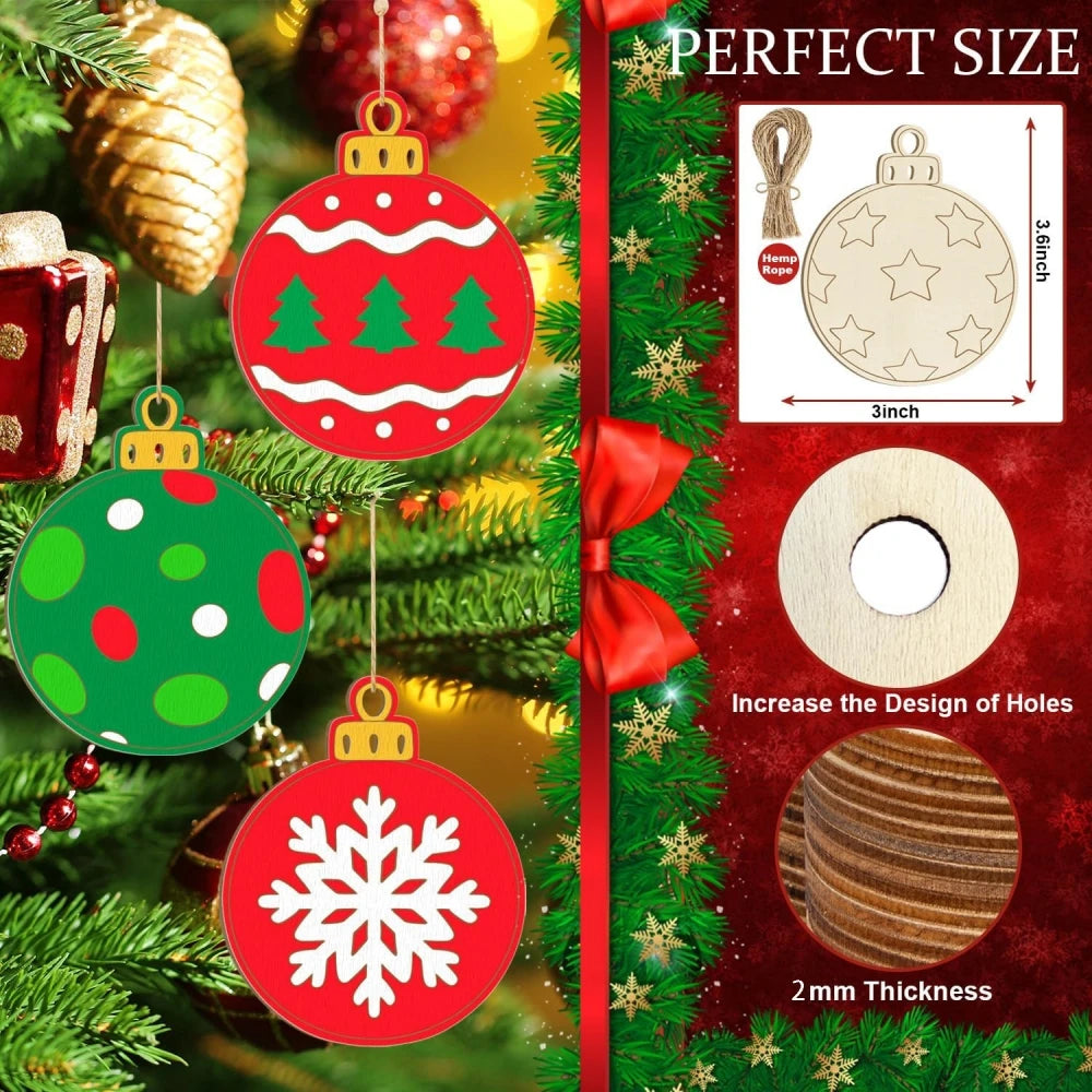 8/16/24Pcs Christmas Decorations Can Be Painted DIY Blank Wooden Christmas Balls New Year Birthday Decoration Crafts Party Gi