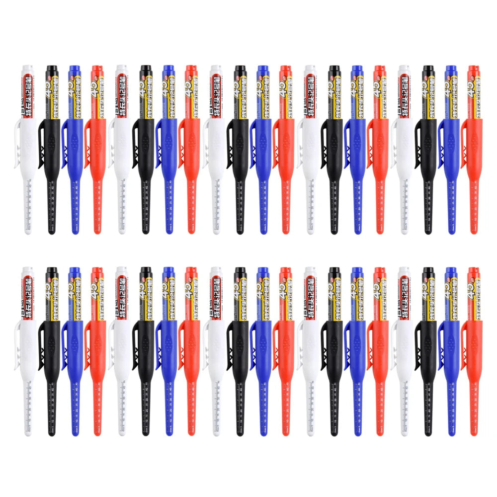 4-40Pcs White/Black/Blue/Red 45mm Deep Hole Marker Pens Long Nib Head Carpenter Pen Waterproof for Measuring Woodworking Offi