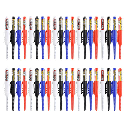 4-40Pcs White/Black/Blue/Red 45mm Deep Hole Marker Pens Long Nib Head Carpenter Pen Waterproof for Measuring Woodworking Offi