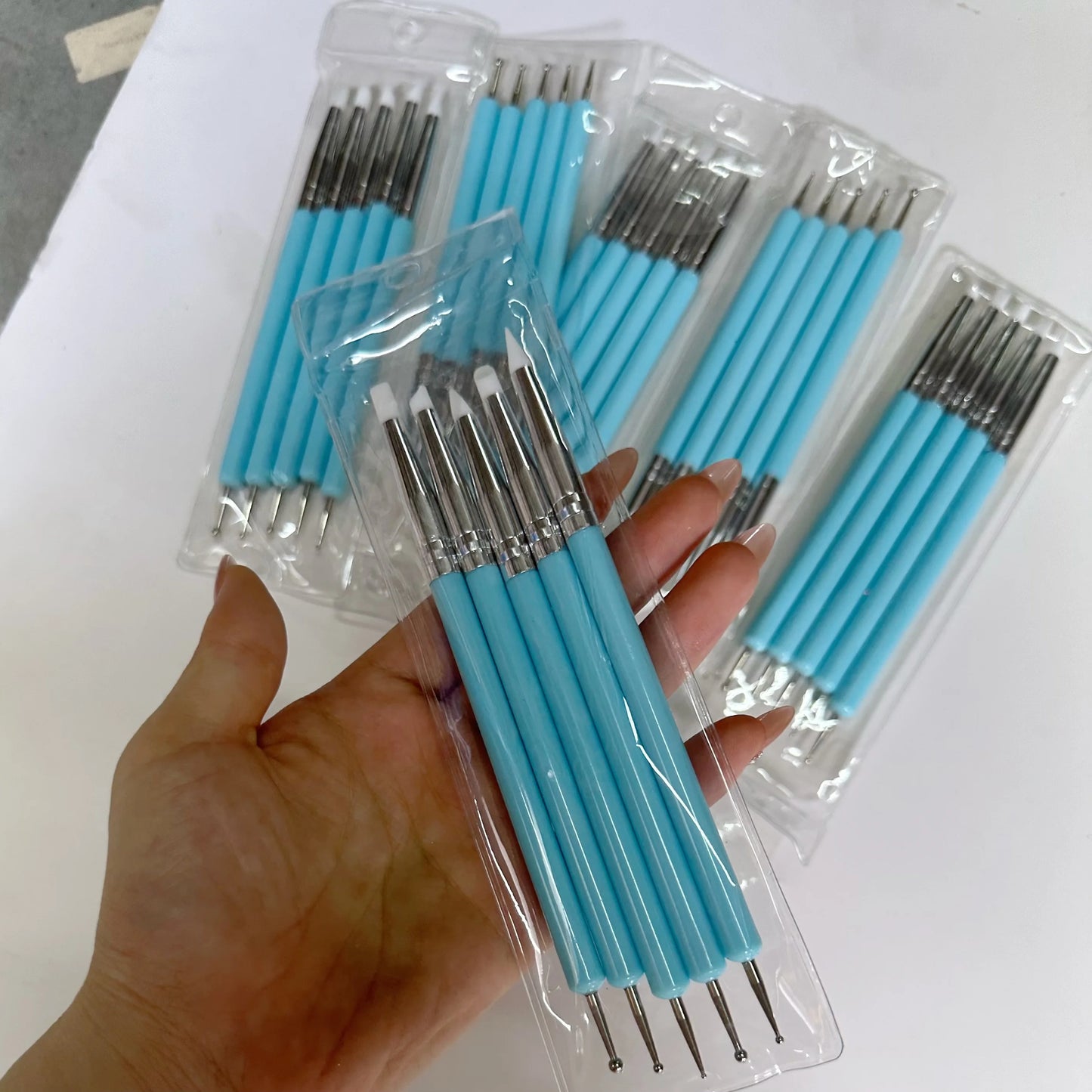 5pcs/Set Double-ended Silicone Head Carving Dotting Pen Brush Modeling Dotting Nail Art Pottery Clay Tool DIY Sculpting Tools