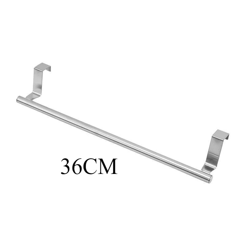 Towel Rack Over Door Stainless Steel Towel Bar Storage Organizer Bathroom Kitchen Cabinet Door Hanging Towel Rack - Silver-L