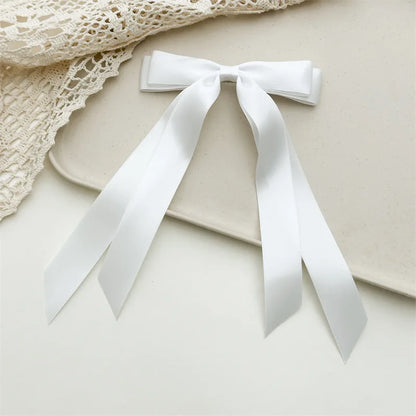 Women Elegant Bow Ribbon Hair Clip Fashion Solid Satin Spring Clip Simple Bowknot Hairpins Barrettes Hair Accessories for Gir