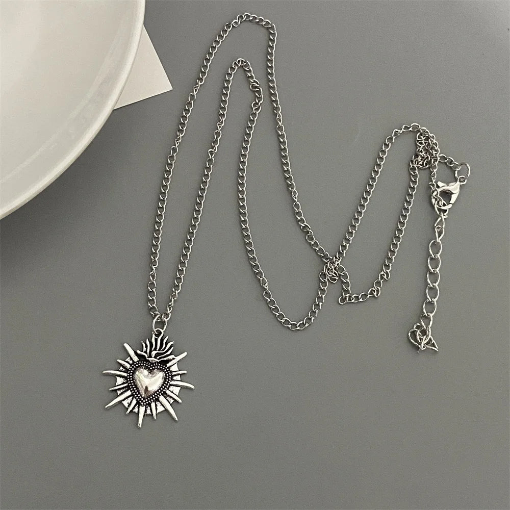 Punk Rock Red Black Heart Pendant Chain Necklace For Men Women Cool Hip Hop Street Vintage Goth Accessories Trendy Jewelry - 