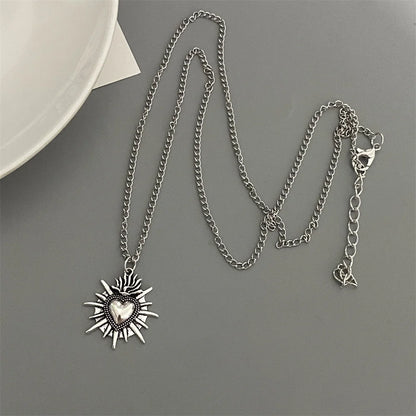 Punk Rock Red Black Heart Pendant Chain Necklace For Men Women Cool Hip Hop Street Vintage Goth Accessories Trendy Jewelry - 