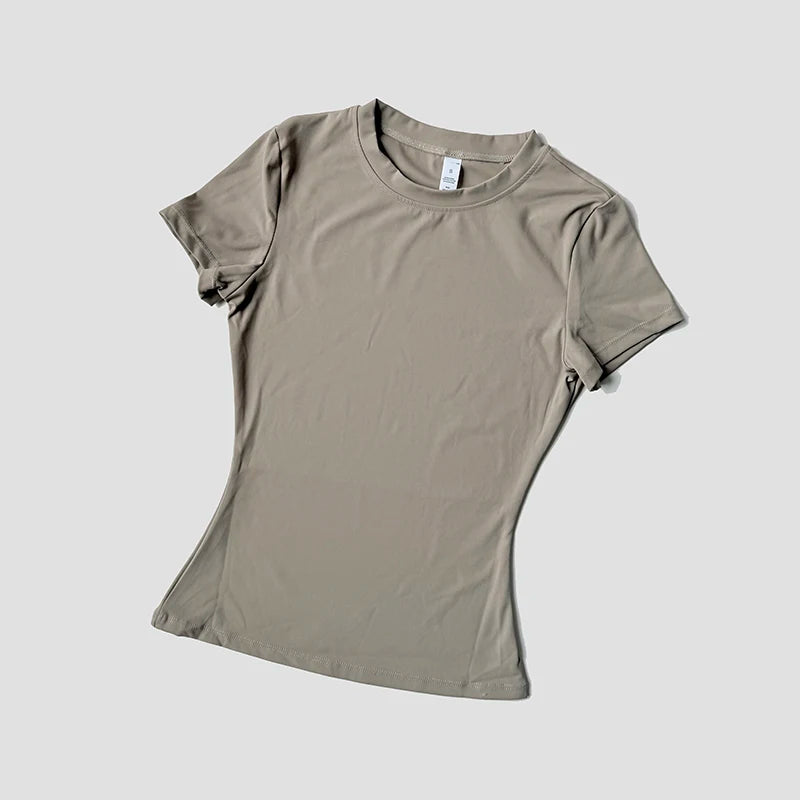 Women Yoga Top Seamless Sport T Shirts Fitness Clothes Short Sleeve Yoga Shirt Gym Top Running Active Wear - Gray / L