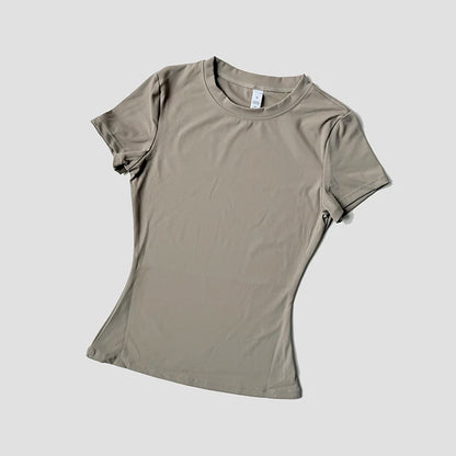 Women Yoga Top Seamless Sport T Shirts Fitness Clothes Short Sleeve Yoga Shirt Gym Top Running Active Wear - Gray / L