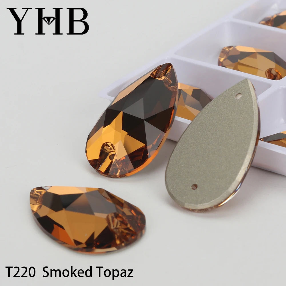 YHB Drop Moonlight Glass Lt Siam Crystal AB Sewing Stones Flatback Sew on Rhinestones For Garment Clothes Bags