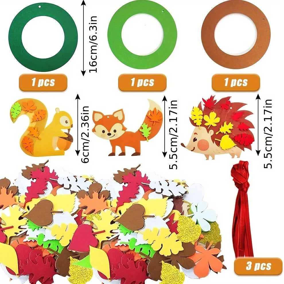 131pcs Fall Wreath Craft Kit, Autumn Crafts Set, Thanksgiving Art Supplies, Foam Craft Kit, Hedgehog Craft Set, Felt Craft Ki