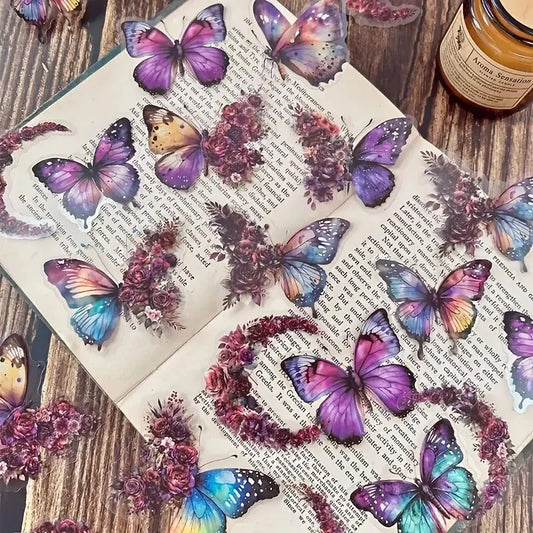 30pcs/Pack Vintage Butterfly PET Stickers DIY Decorative Junk Journal Stickers For Scrapbook Label Diary Album Planner
