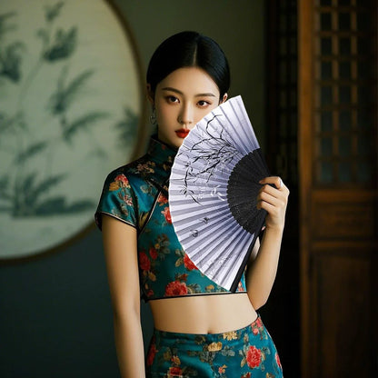 Folding Hand Fan Vintage Silk Bamboo Fans Chinese Hand Fans Women Dance Fan Cosplay Wedding Party Props Decor Gift Fan Portab