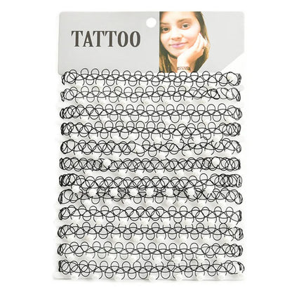 12pcs/lot Vintage Hippy Stretch Tattoo Choker Necklace Elastic Chocker Necklace Fishing Line Tattoo Colorful Necklace - Style