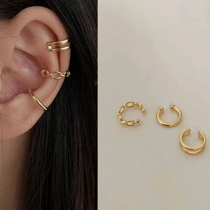 Silver Color Leaves Clip Earrings for Women Men Creative Simple C Ear Cuff Non-Piercing Ear Ear Clip Set Trend Jewelry Gift -